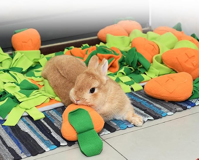 Ferret Cats Snuffle Mat Fleece Foraging Mats Interactive Feeding Toy Small Animal Rabbit Guinea Pig Rat Hamster Anti Slip Treat Dispenser Slow Feeder (Carrots)
