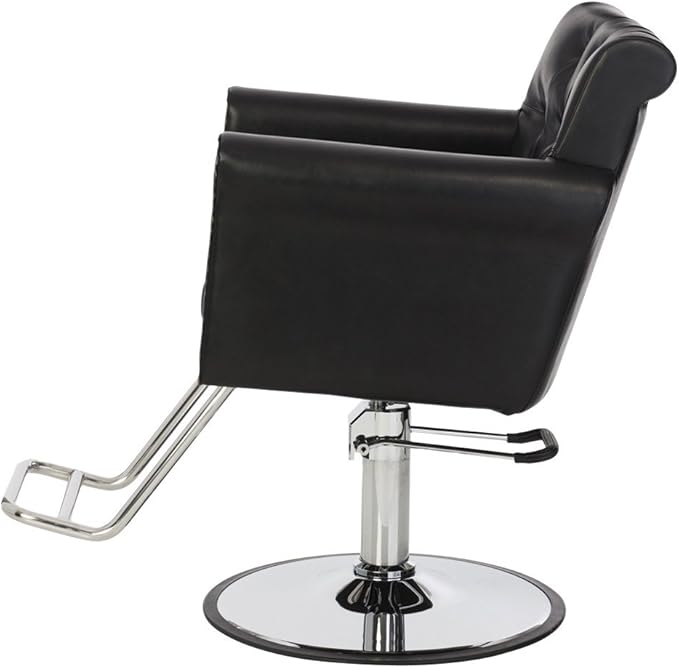 Buy-Rite Chelsea Styling Chair - Black Tufted Salon Chair with Nailhead Trim, 3.5" Removable Cushion, Hydraulic Pump & Padded Arms for Professional Stylists, NIN-9902-BLK
