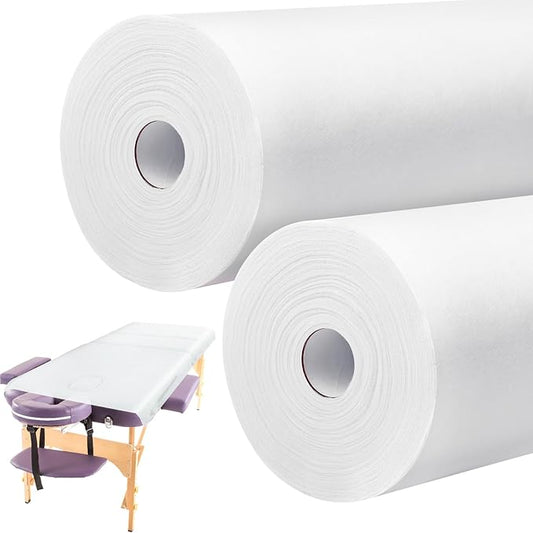 Tudomro 2 Rolls Disposable Non Woven Bed Sheets 24 x 71 Inch Massage Table Paper Covers Non Woven Fabric Massage Sheets Waterproof Spa Breathable Bed Cover for Beauty Salon (White)