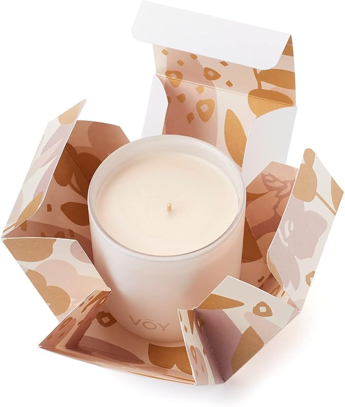 VOY Scented Candle, Fragrant Floral Wildflower Meadow Scent, 55 Hour Burn Time, Premium Blended Soy Candle, High-Fragrance Load, 8 oz Jar Candle, Aromatherapy Candle with Sustainable Gift Packaging