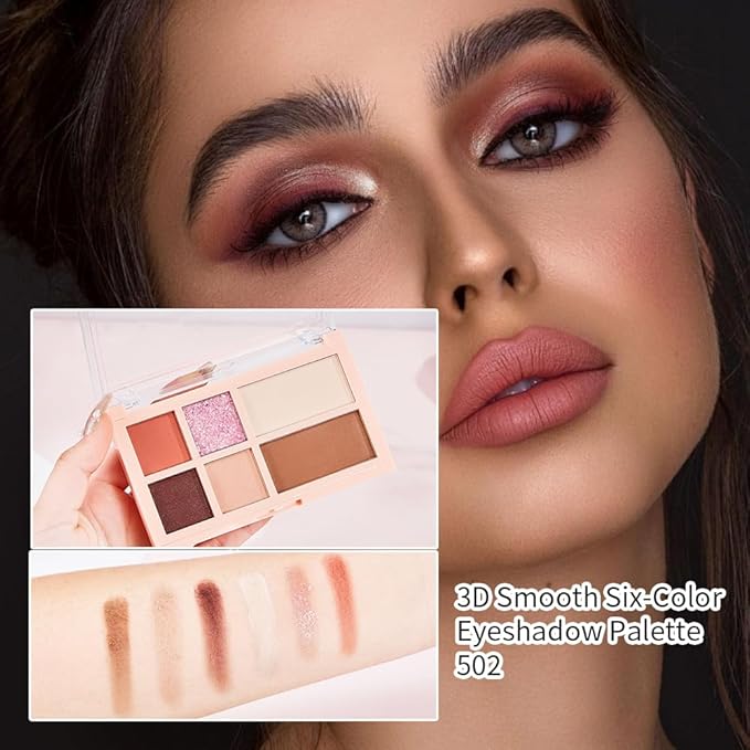 Matte Shimmer Glitter Eyeshadow Palette – 6-Color Warm Peach Brown & Pink Diamond Eye Shadow Kit, High Pigment Long-Lasting Nude Neutral Makeup Palette for Daily Natural Soft Glam Looks