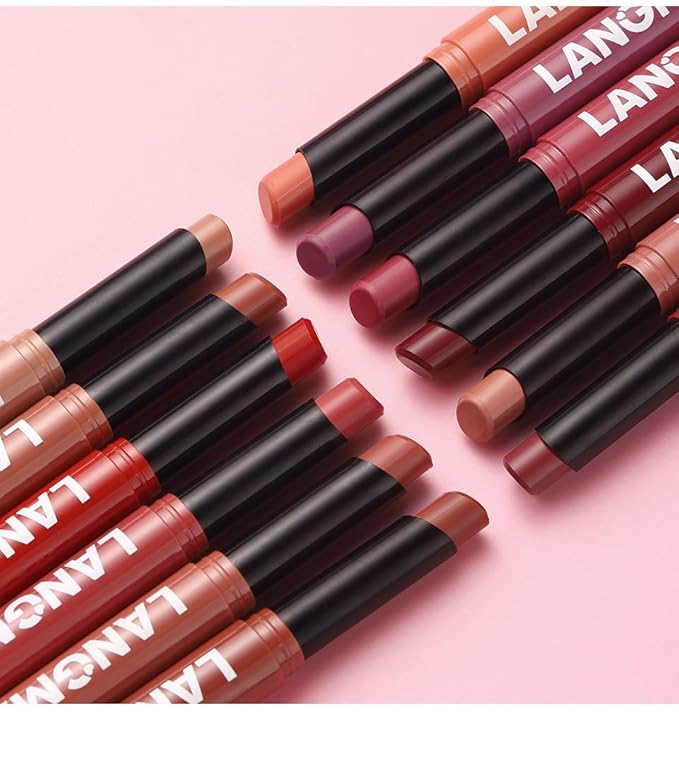 Lip Liner + Lipstick Set (12 Shades) -Matte Lipstick for Women, Silk Finish Hydration Lip Kit, Waterproof Smooth Creamy Texture, Bold to Nude Shades for Everyday & Party Wear, Makeup Gift (05)