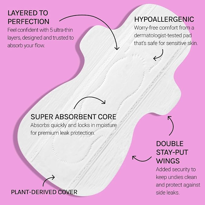 Flex Ultra Thin Pads Super | Ultra Thin with Wings | Fragrance-Free Sanitary Napkins | Super Absorbent & Comfortable Feminine Pads | Unscented (2-Pack, 52 Pads)