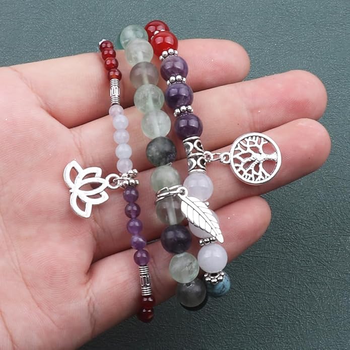 UEUC Tree of Life Yoga Healing Stone Bracelets,Multilayer Lotus Chakra Stone Reiki Bracelet Sets,Anxiety Crystal Natural Stone,for Women Stress Relief