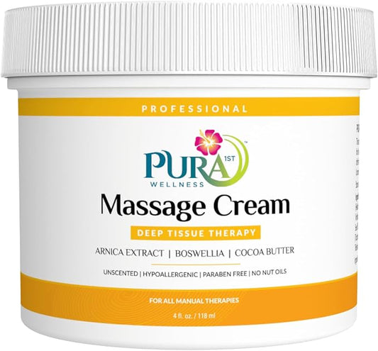Deep Tissue Therapy 4 Fl oz Massage Cream, Professional, Massage Therapy, Unscented, Natural Ingredients, Skin Hydrating, Moisturizing, Muscle Relief, for Bruising, Recovery, Soothing