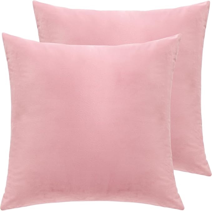 Velvet Decorative Throw Pillow Covers, Soft Square Cushion Case Home Decor for Living Room Couch Bed Sofa, Set of 2 Pack, Pink, 18x18 Inch