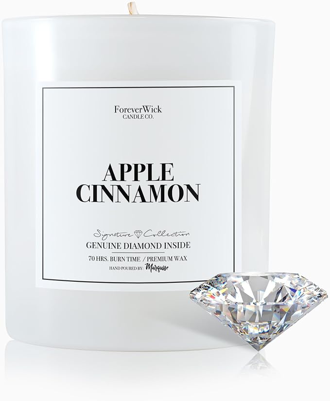 Apple Cinnamon Surprise Candle with Diamond Inside | Foreverwick Candles | Scented Soy Candles Gifts for Women Aromatherapy Candle Wax | Romance Candles All-Natural Organic Soy Candle 14oz | 70h