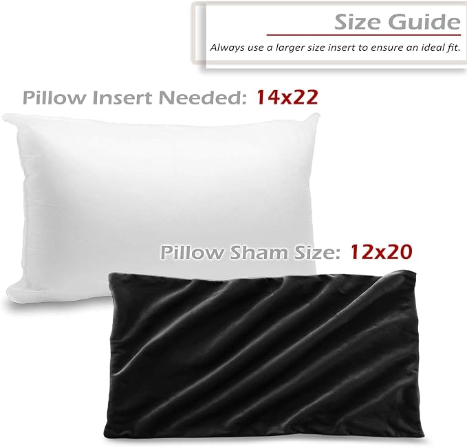 Nestl Throw Pillow Inserts Pack of 2 with Velvet Soft Solid Decorative Square Throw Pillow Covers Set for Sofa Couch Car Bedroom, 12X20 Throw Pillows Inserts with 12x18 Washable Cushion Covers, Black