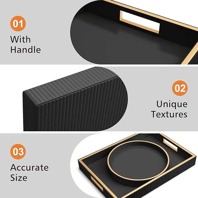 Leather Tray Desktop Storage Organizer, Rectangle Valet Tray, Black | Premium Serving Trays with Handles, Decorative Tray Desk Organizer for Sundries Cosmetics Phone Wallet Keys Cutlery