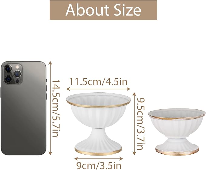 Sziqiqi White Metal Compote Vase, Wedding Centerpiece for Table, 10Pcs | 3.7in Small Flower Arrangement,Mini Pedestal Bowl Urn Vases for Decoration, Home, Wedding, Party, Event, Birthday