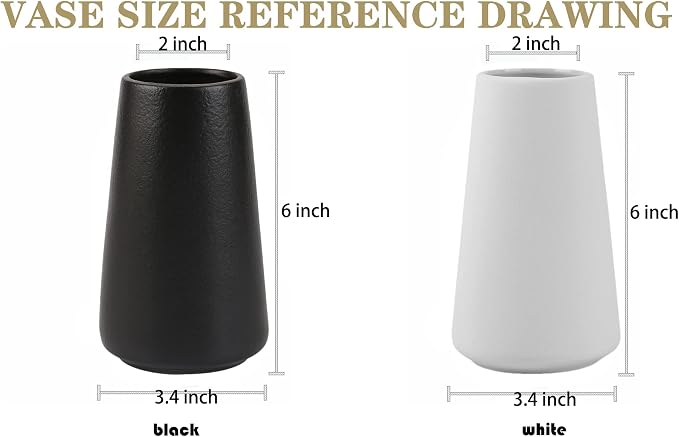 Simple Vase for Flowers Plants, Matte Vases for Modern Table Shelf Home Decor Wedding Boho Decor, 6" H Frosted Elegant Ceramic Vase for Pampas Grass Fluffy Stem Bouquet Lavender Flowers (White, 2)