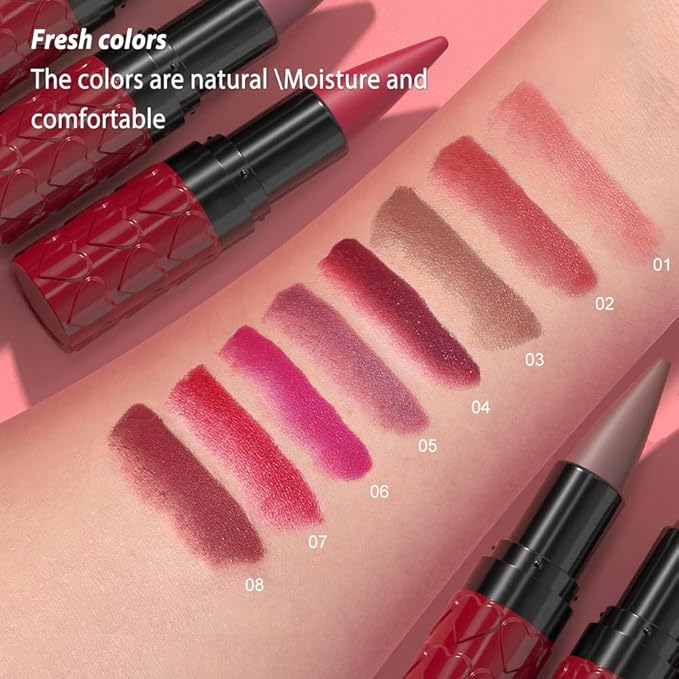 evpct 3Pcs Mauve Hot Pink Bright Red Gradient Matte Lipstick Lip Liner Combo Set for Older Women Long Lasting Waterproof, Lips Stick Crayon Cream Lip Liner Lipstick Combo Makeup, Flawless Ombre Effect
