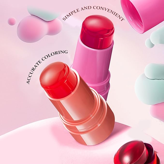 Jelly Blush Stick, Cream Blush & Tool 2-IN-1, Blendable Blushes Makeup For Eyes Lips Cheeks, Color Balm Natural and Creamy #CHILL