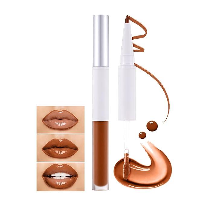 Dual-Head Lip Liner and Gloss Pen, Moisturizing Smooth Long Lasting Waterproof Smudge Proof for Perfectly Defined Lips and Glossy Finish Ideal for Makeup Lovers 04