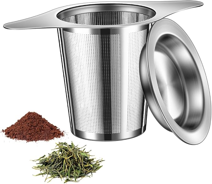 Tea Infuser for Loose Leaf Tea, 18/8 Stainless Steel Loose Leaf Tea Steeper with Drip Tray, Extra Fine Mesh Tea Strainer Diffuser 1Pack