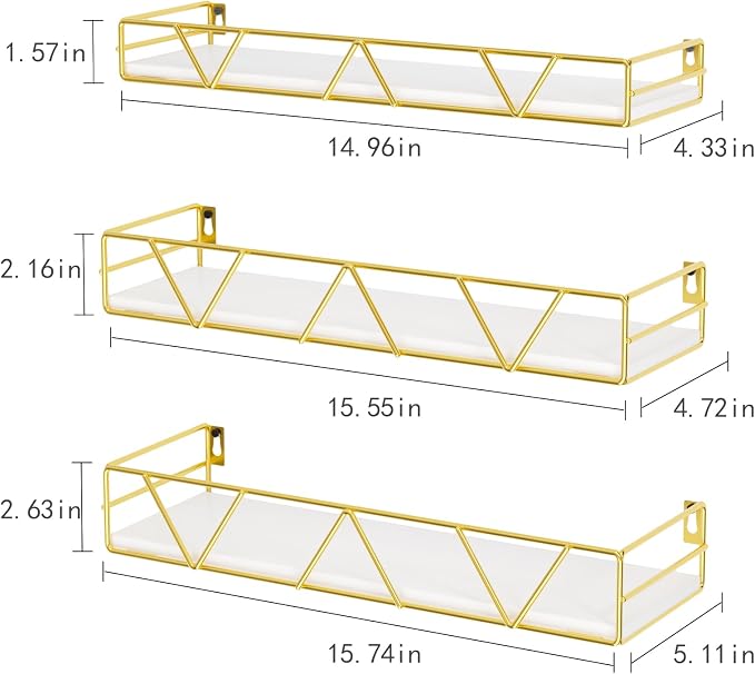 Floating Shelves Set of 3, Wood Wall Shelf, Farmhouse Shelf for Bedroom | Wall Mounted Floating Shelf for Living Room, Bedroom, Bathroom, Kitchen, Office