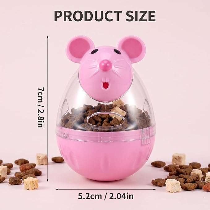2 Pcs Cat Food Ball Dispenser, Mice Shaped Treat Dispenser for Cats, Slow Feeder Tumbler Toy for Training, Interactive Toys for Indoor Cats (Pink, White)