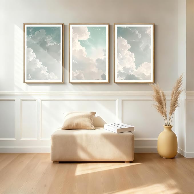 ANHUIB Large Sky Wall Art White Cloud Wall Art Nature Landscape Wall Decor Set of 3 for Living Room Bedroom Dining Room 16x24 Inch