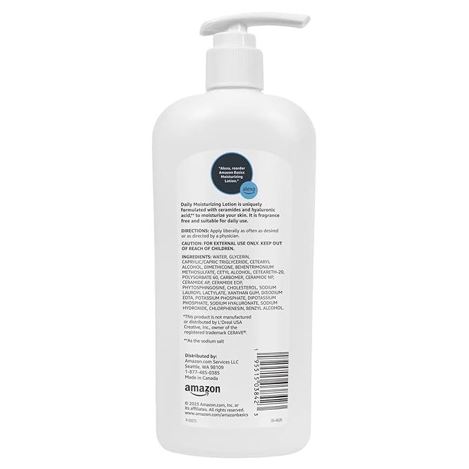 Amazon Basics Daily Moisturizing Lotion for Face and Body, Fragrance Free, with Ceramides, 12 fl oz, 1-Pack
