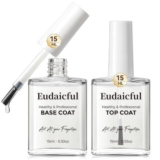 Nail Polish Top and Base Coat Set 2Pcs, Quick Drying & Long Lasting Shine Clear Nail Polish Nail Strengthener Nail Lacquer and Growth, Protects Nails and Nourishes Nails at Home, 15ML