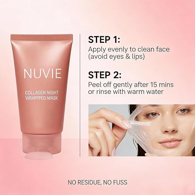 Collagen Mask, Overnight Peel off Face Mask, Skin Care with Hydrolyzed Collagen, Elasticity & Hydration Care, Moisturizes & Brightens Skin, Includes Brush, 2.53 Fl.Oz