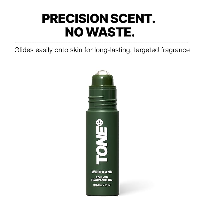 TONE Roll-on Fragrance Oil for Men, Woodland, Fragrance Oil with Notes of Vanilla, Cedar, and Cypress, 0.85 fl oz
