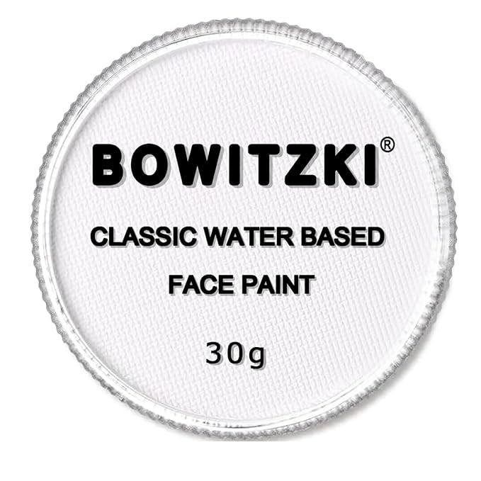Bowitzki Professional Face Paint Body Paint Water Based Face painting Makeup Safe for Kids and Adults Split Cake Single Color 30g Halloween Christmas Party - White