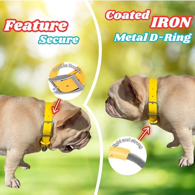 Waterproof Dog Collar, Soft Comfortable Pet Collars, Adjustable Odor Proof Heavy Duty Dog Collars Easy to Clean for Large, Medium Small Dogs by Bee N Buu (Yellow, Medium (length12-16, Width 3/4"))