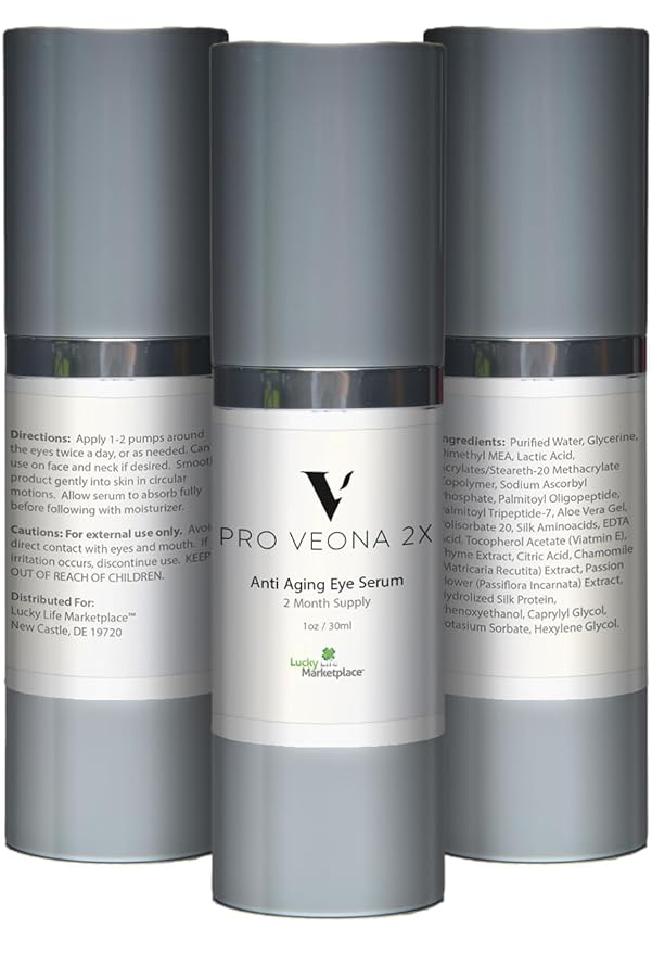 Pro Veona 2x Eye Serum - Anti Aging Eye Serum for Dark Circles & Puffiness - 2 Month Supply - Promote Collagen Production & Skin Cell Renewal - Under Eye Treatment - Vitamin C & E - Wrinkle-Correcting