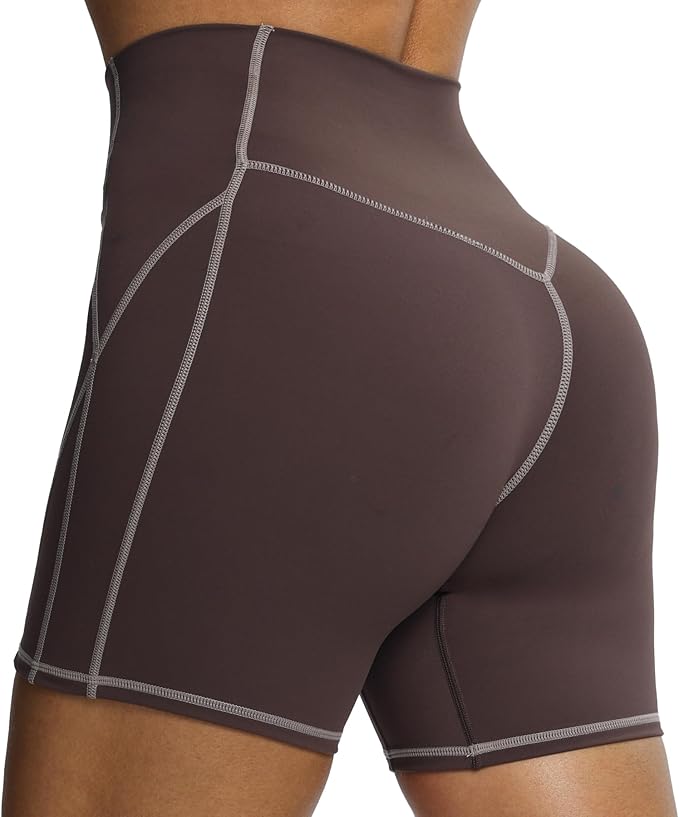 Aoxjox Lexi Lined Workout Biker Shorts for Women Tummy Control High Waisted Exercise Athletic Gym Running Yoga Short 6"