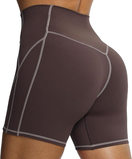 Aoxjox Lexi Lined Workout Biker Shorts for Women Tummy Control High Waisted Exercise Athletic Gym Running Yoga Short 6"