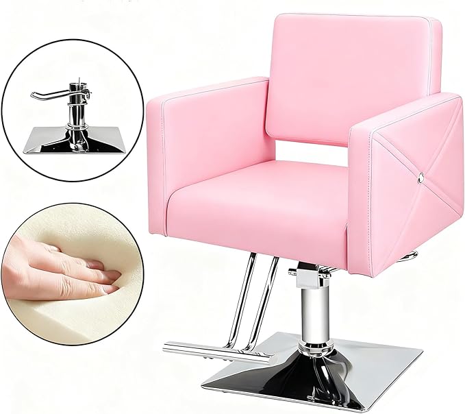 Barber Salon Chair for Hair Stylist, Heavy Duty Hydraulic Pump Stylist Chair, 360 Degrees Rolling Swivel Adjustable Spa Beauty Equipment for Barbershop/Home, Black (Pink)