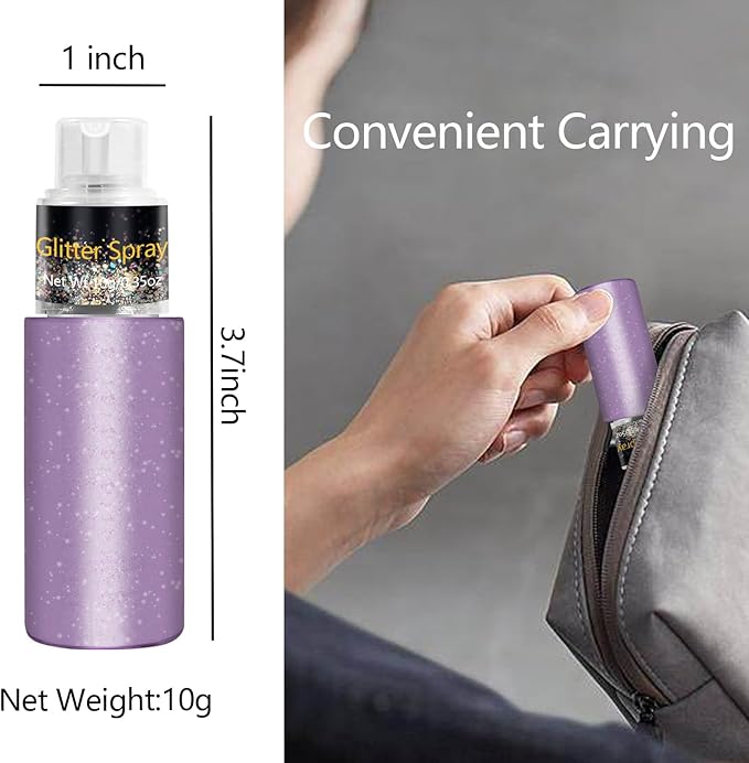 Hair and Body Glitter Spray, Holographic Glitter Highlighter Powder for Rumi Costume Cosplay Makeup, Face Body Clothes Shiny Glitter, Loose Shimmer Hairspray Festival Rave Prom Accessories (Purple)
