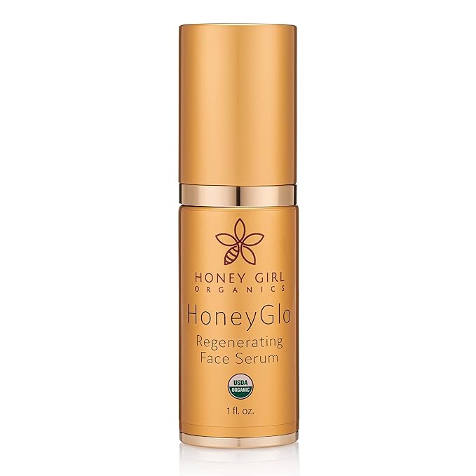 Honey Girl Organics HoneyGlo Regenerating Face Serum, USDA Certified Organic Facial Serum for Women Softens and Moisturizes Skin with Enriched Beehive Ingredients, Vitamin C and EVOO (1 oz)