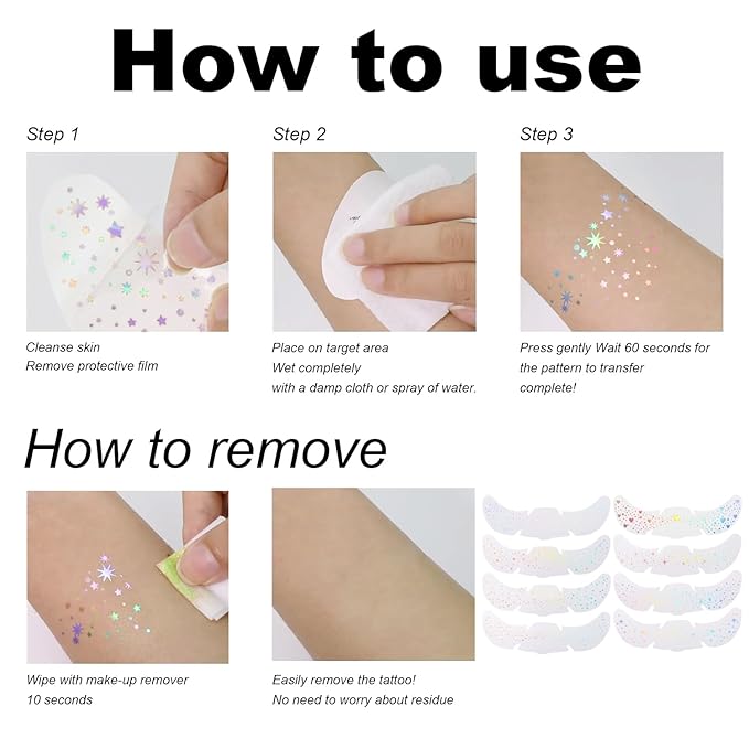 8PCS Glitter Freckles Face Tattoo for Body and Face, Face Glitter Patches for Women, Glow Up Makeup Patches Cosmetic Glitter for Festival Rave Prom (8PCSA holographic multicolor)