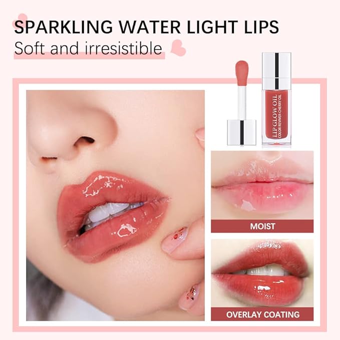 GECOMO Hydrating Lip Glow Oil, Lip Oil Gloss Transparent Toot Tinted Nourishing Long Lasting Repairing Lightening Lip Lines (ROSEWOOD) 0.2 OZ