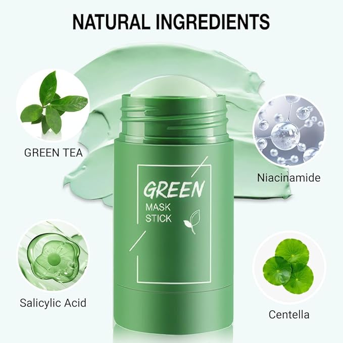 2Pcs Green Tea Clay Mask Stick For Face, Blackhead Remover For Face, Deep Pore Cleansing, Moisturizing, Skincare Facial Mask for Refining Pores and Controlling Oil (Green Tea 2Pcs)