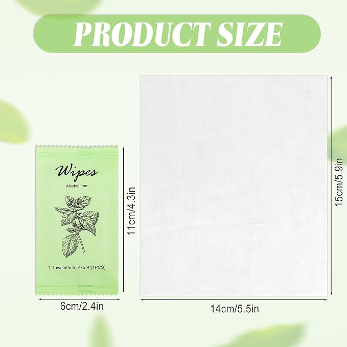 Individual Hand Wipes Wet Wipes Travel Size,Wet Wipes Individually Wrapped | 60PCS Bulk Cleansing Travel Size Wipes for Wedding Travel Restaurant Barbecue(Mint)