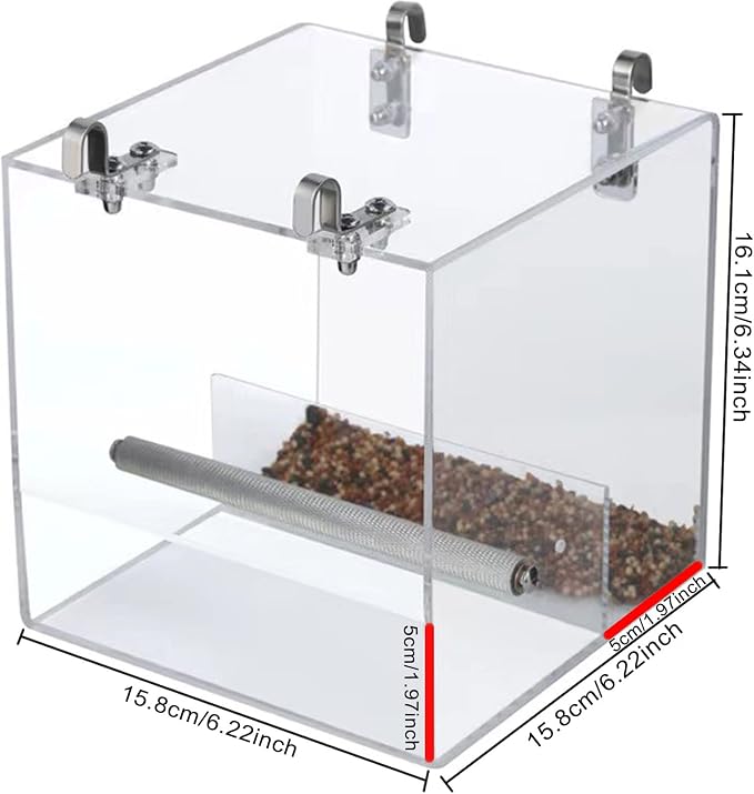 No Mess Bird Feeder for Cage, Automatic Acrylic No Mess Bird Feeder Cage | Suitable for Parrots Canary Parakeet Budgerigar Crested Myna Cockatiel Lovebird (Large)