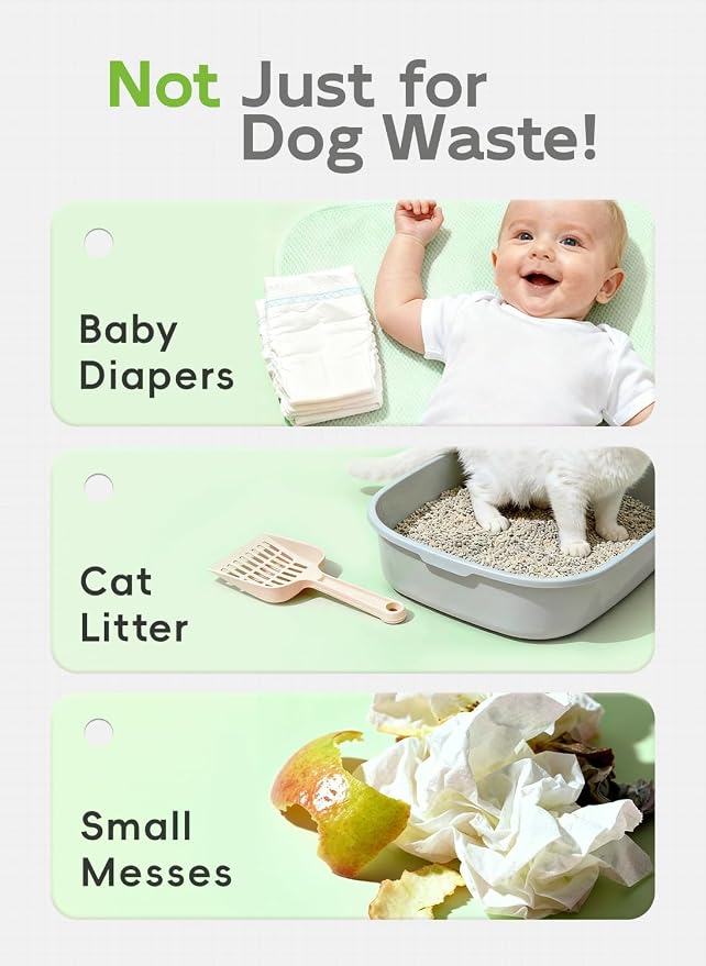 Dog Poop Bags, 128 Count, Unscented, Green | Fragrance-Free Formula, Extra Thick, 60% Recycled Plastic, 16 Bags Per Roll, Dual Green Designs, Easy-Peel Sticker