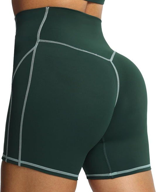 Aoxjox Lexi Lined Workout Biker Shorts for Women Tummy Control High Waisted Exercise Athletic Gym Running Yoga Short 6"