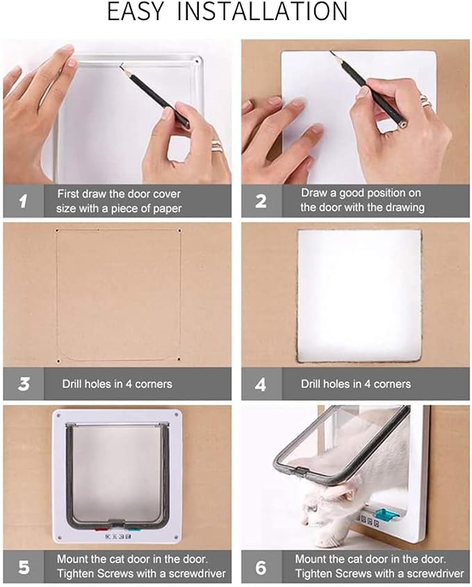 Extra Large Cat Door, Pet Door for Dog or Cat, 4 Switch Modes Locking Cat Door Interior Door Suitable for Window and Wall (White)
