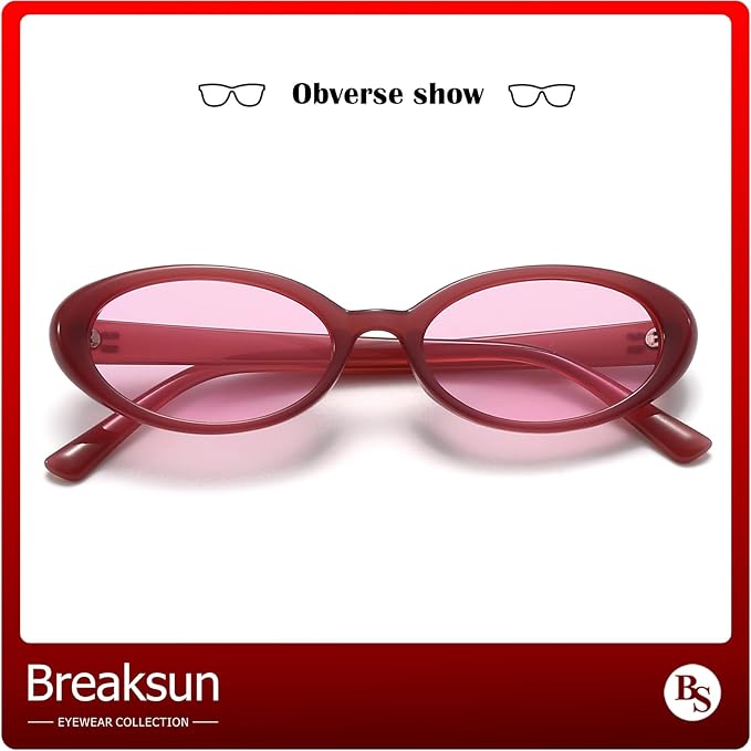 Breaksun Retro Oval Sunglasses for Women Men Fashion Small Oval Sunglasses 90s Vintage Shades