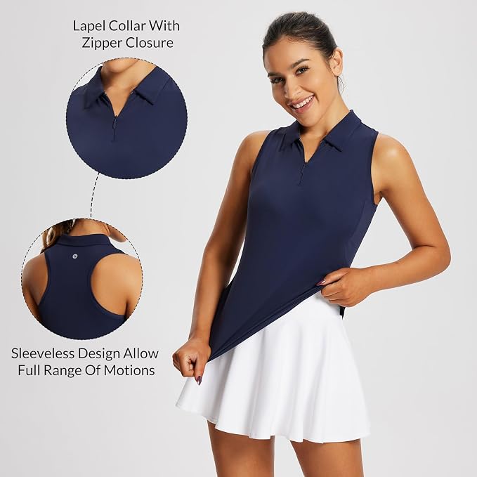 baleaf Women's Golf Shirts Sleeveless Polo Racerback with Zipper Collar | Upf 50+ Sun Protection; Racerback for Free Movement; Quick-Dry and 1/4 Zipper Collar.Perfect for Golf, Tennis and Pickleball