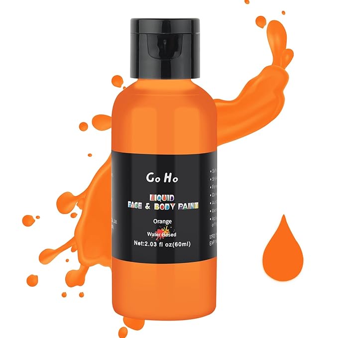 Go Ho Orange Face Body Paint(2.1 oz),Orange Face Painting Water Based Body Paint for Airbrush Makeup,Special FX and Halloween Costumes Cosplay Makeup