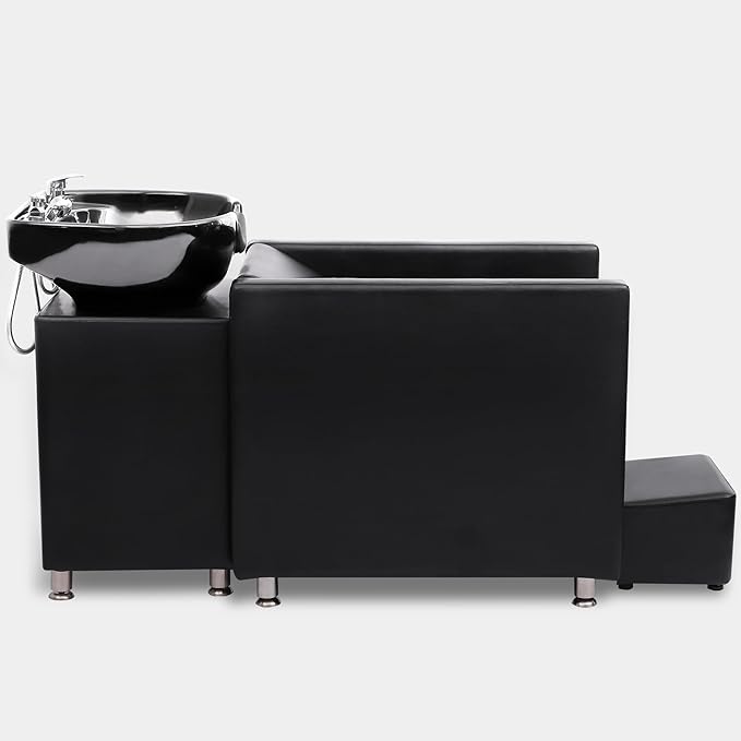 Backwash Shampoo Station Chair, Shampoo Bowl and Chair Set for Salon, Hair Washing Station for Hair Stylist, Backwash Chair with Ceramic Bowl, Sink Chair Station for Barbershop