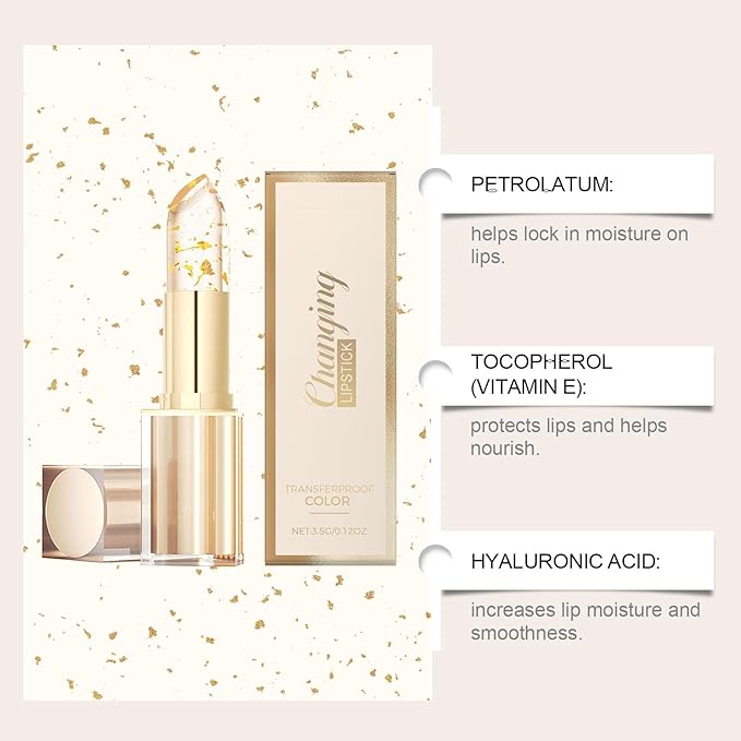 Gold-plated glitter is transparent, thermochromic, nourishing and moisturizing lipstick, which does not fade, stick to cups or be greasy. (Color-changing nourishing lipstick)