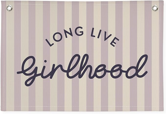 Purple Girls Room Decor Long Live Girlhood Banner, Vintage Stripes Flag Banner Nursery Playroom Wall Decor for Girls Bedroom Dorm Toddler Decorations Teen Girls Kids Room 30x20,girlroom