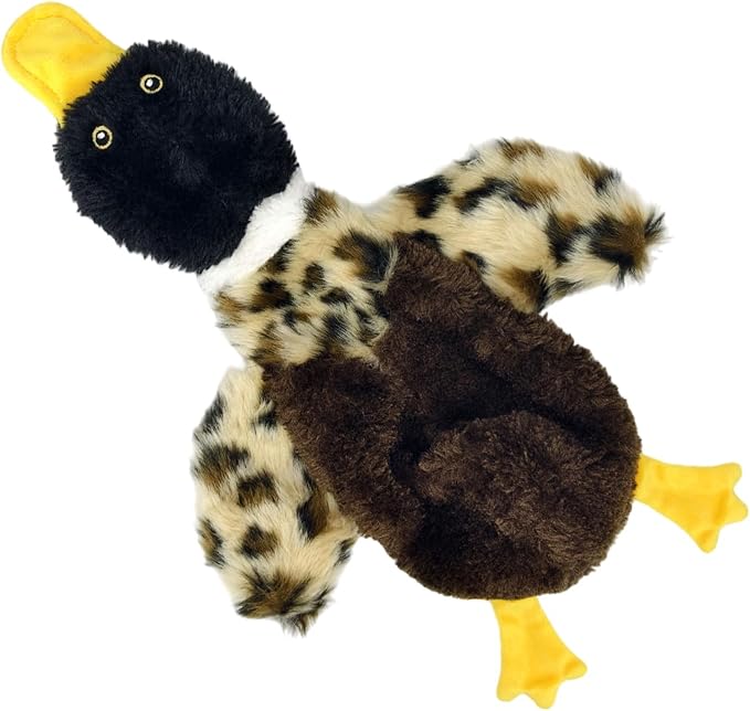 Stuffing-Free Duck Dog Toy, Plush Squeaky Toy with 4 Squeakers and Crinkle Wings, Hollow Body No-Stuffing Design for Small Medium Dogs