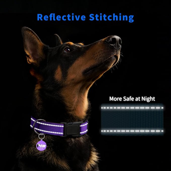 Personalized Dog Collar with QR Code Tag, Extra Small, Puple | Reflective Dog Collar for Girl Dogs, Quick Release Buckle, Adjustable and Comfortable Nylon Pet Collar